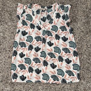 LOFT Women’s Floral V-Neck Flutter Sleeve Top - White, Pink & Teal